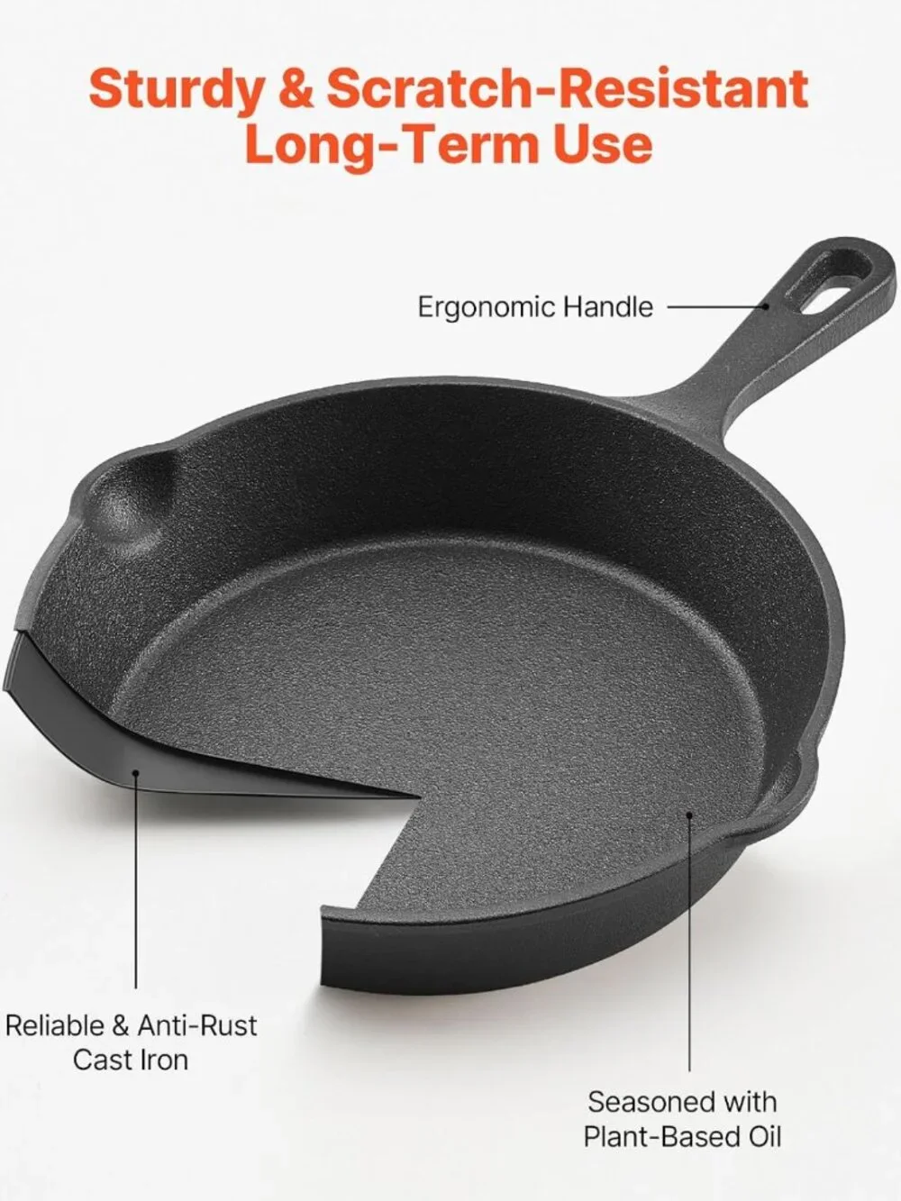 4-Piece Cast Iron Skillet Set - Pre-Seasoned Frying Pans with Silicone Handles